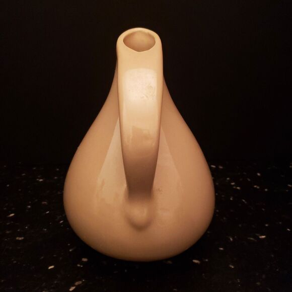 Handmade Pitcher Jug Ceramic Art Pottery Angled Spout Beige Tan Glaze Vintage - Picture 3 of 12